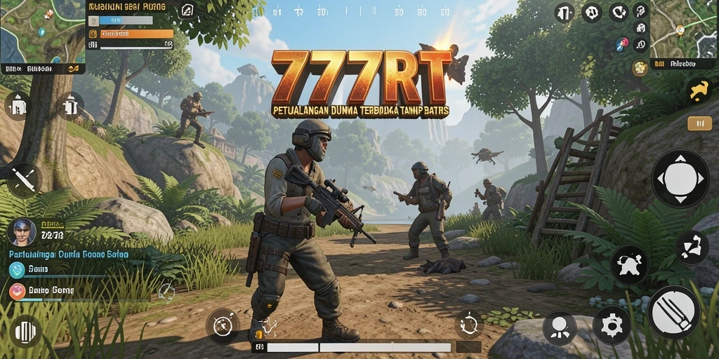 Tangkapan layar gameplay 777RT yang menunjukkan eksplorasi dunia terbuka yang luas.