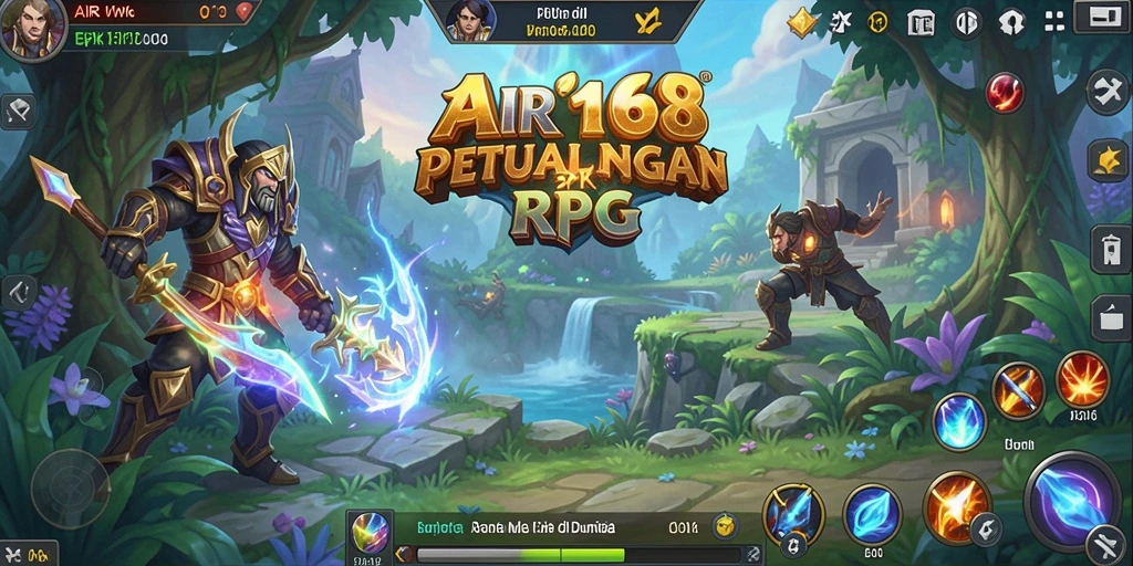 Screenshot utama AIR168 menampilkan pertarungan epik dalam dunia RPG.