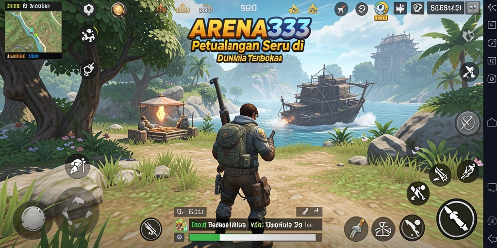 Tangkapan layar gameplay ARENA333 yang menampilkan dunia terbuka yang luas dan beragam.