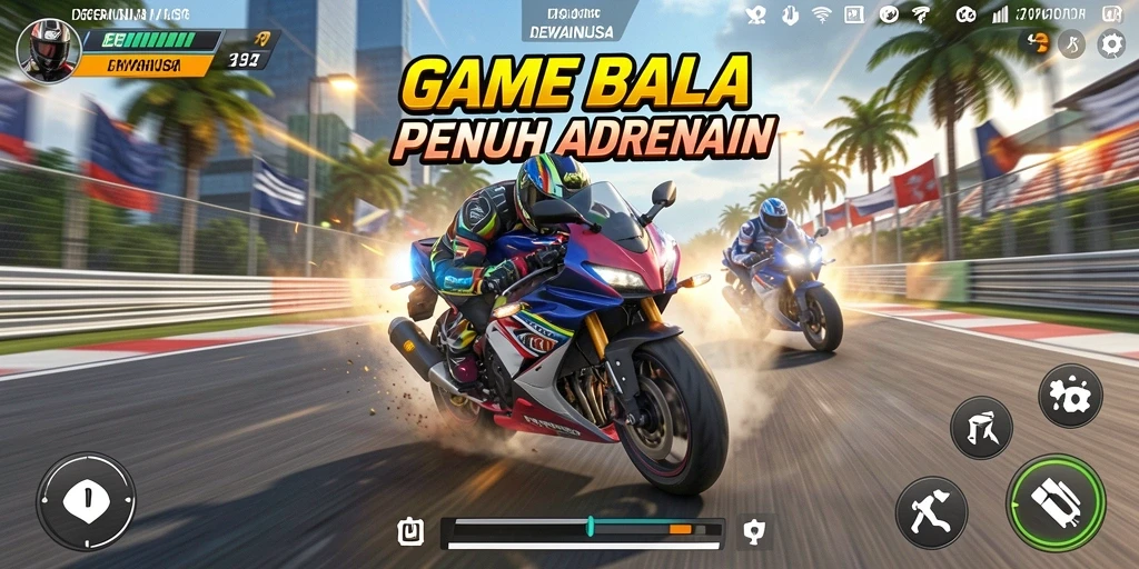 Tampilan gameplay DEWANUSA saat balapan motor seru.