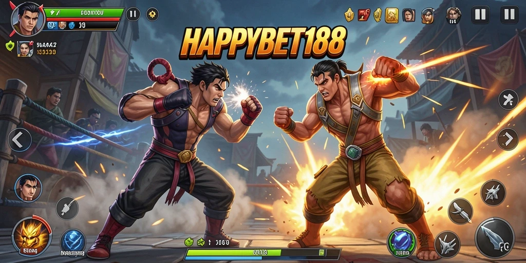 Tampilan pertarungan seru di HAPPYBET188 dengan karakter yang beraksi.