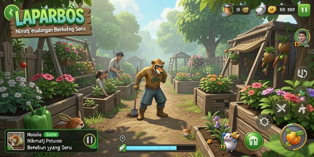 Tampilan screenshot LAPARBOS menampilkan aktivitas seru berkebun di lahan yang subur.