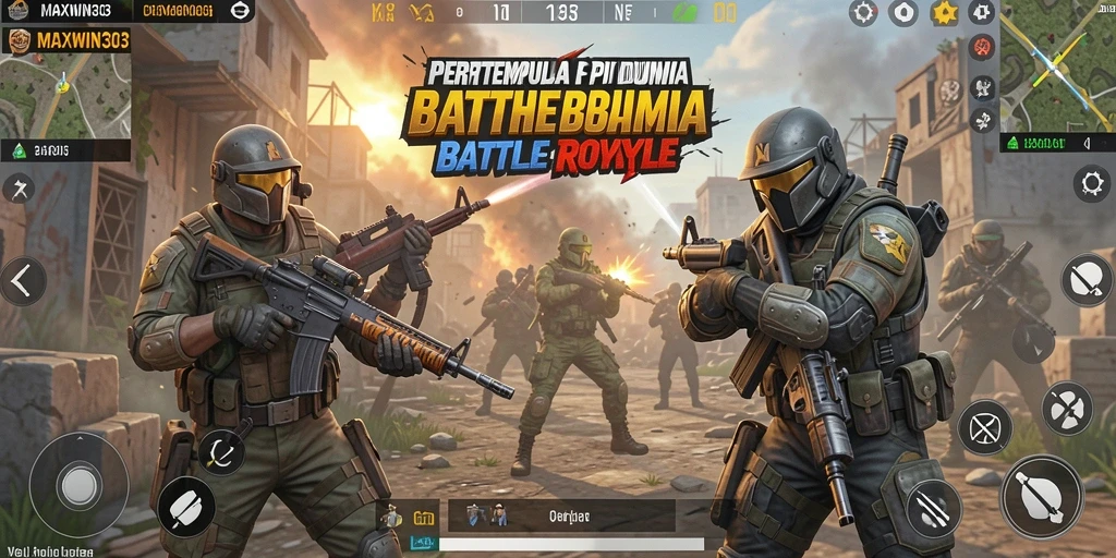 Tangkapan layar gameplay MAXWIN303 menampilkan aksi seru pertempuran Battle Royale.