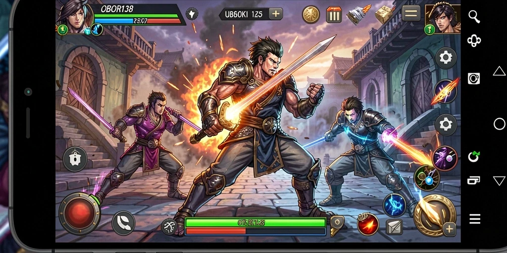 Screenshot permainan OBOR138 menunjukkan aksi pertarungan yang seru.