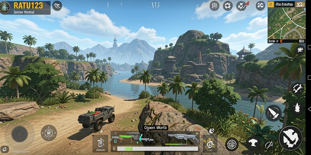 Screenshot gameplay RATU123 menunjukkan dunia luas yang bisa dijelajahi.