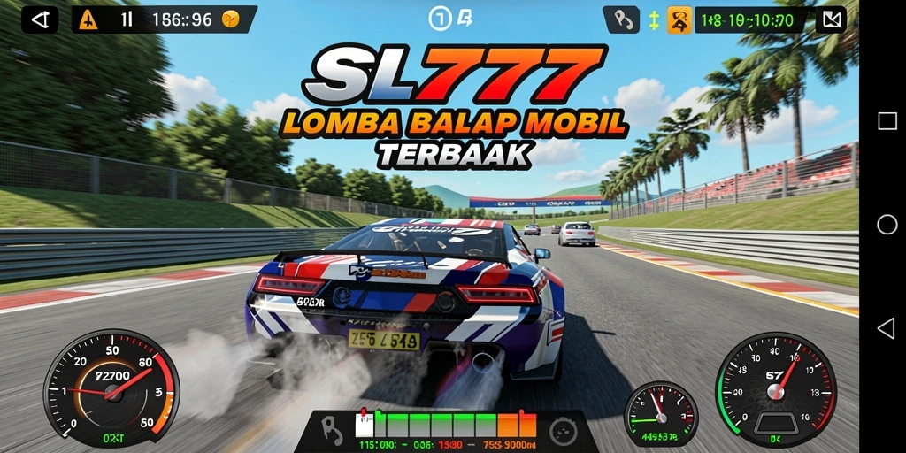 Tangkapan layar SL777 menampilkan balapan mendebarkan dengan mobil-mobil cepat.