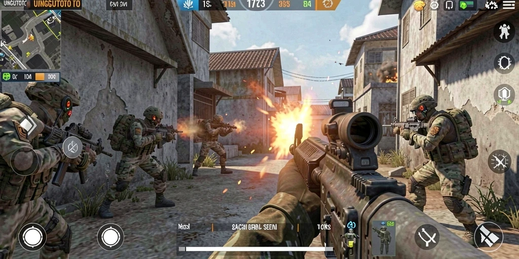 Screenshot gameplay UNGUTOTO yang menunjukkan aksi tembak-menembak yang seru.