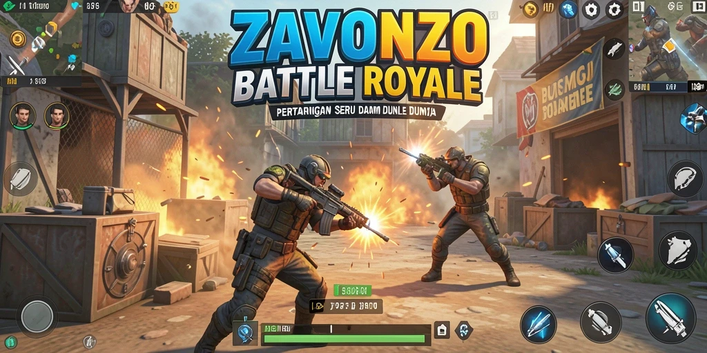Menampilkan gameplay mendebarkan di ZAVONZO dalam pertarungan Battle Royale.